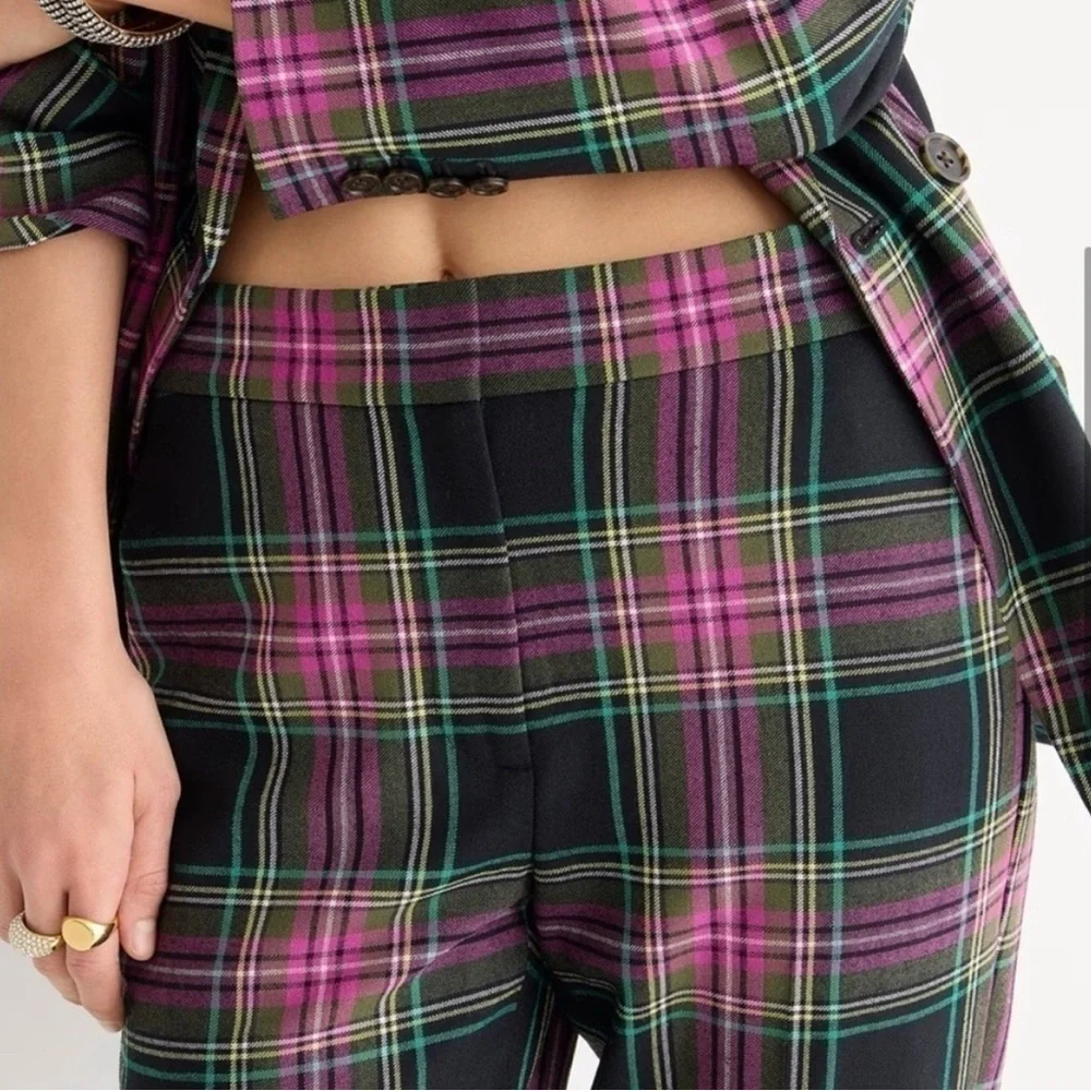 J.Crew Kate Pink Stewart Tartan Plaid Wool Blend Pants Women’s Size 20 Straight - Picture 2 of 9